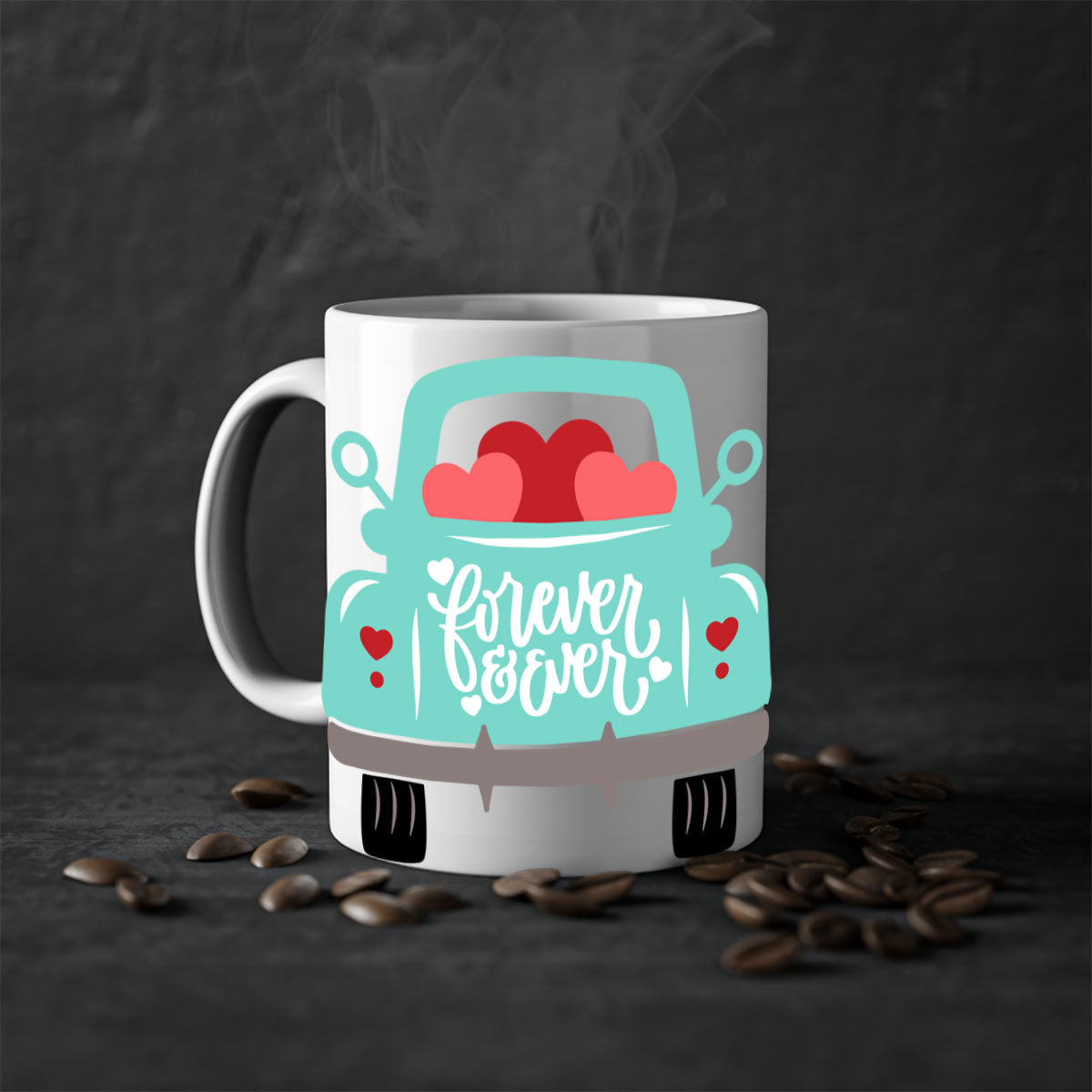 Forever Ever 27# Mug with colorful handle and glossy finish, available in multiple colors and sizes.