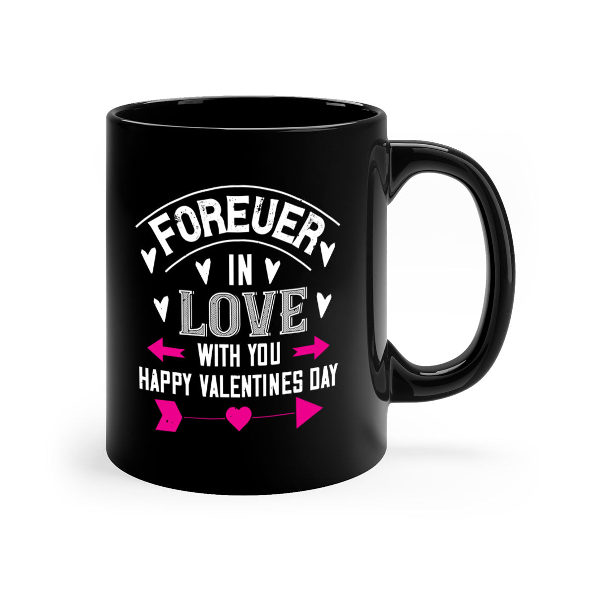 Forever in Love with You Happy Valentine's Day Mug featuring a two-tone design with a colored handle and glossy finish.