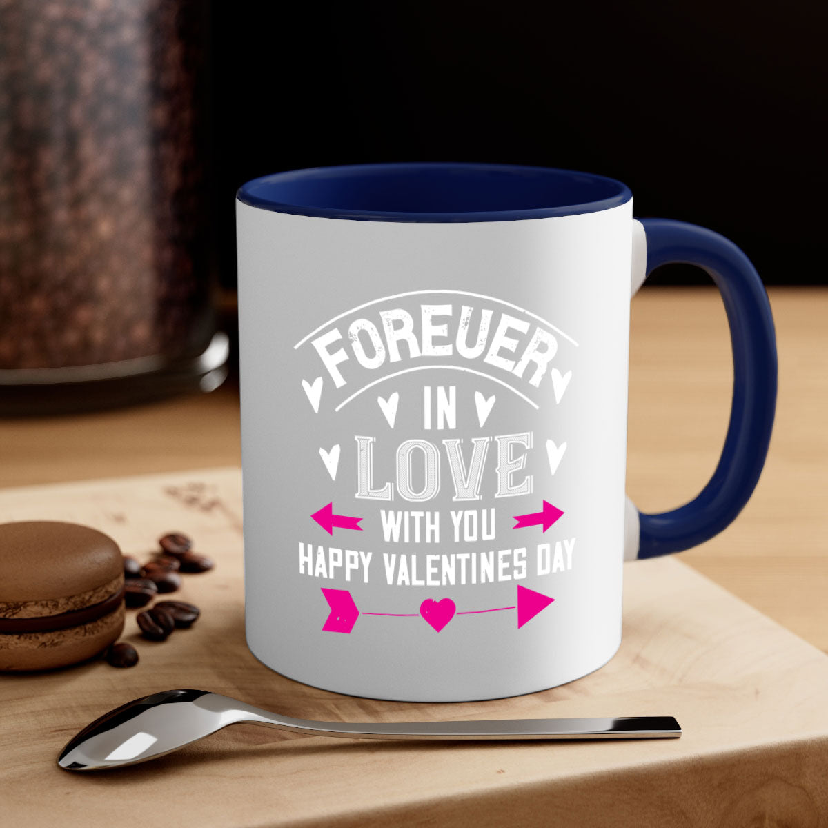 Forever in Love with You Happy Valentine's Day Mug featuring a two-tone design with a colored handle and glossy finish.
