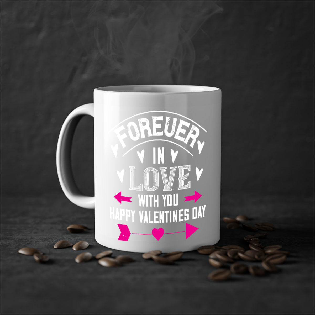 Forever in Love with You Happy Valentine's Day Mug featuring a two-tone design with a colored handle and glossy finish.
