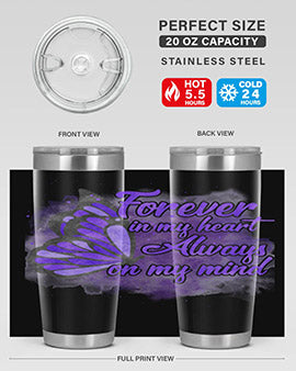 Forever In My Heart Alzheimer 20oz tumbler featuring double wall vacuum stainless steel design with a heartfelt message.