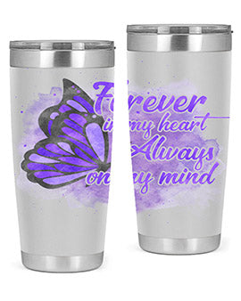 Forever In My Heart Alzheimer 20oz tumbler featuring double wall vacuum stainless steel design with a heartfelt message.
