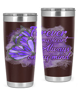 Forever In My Heart Alzheimer 20oz tumbler featuring double wall vacuum stainless steel design with a heartfelt message.
