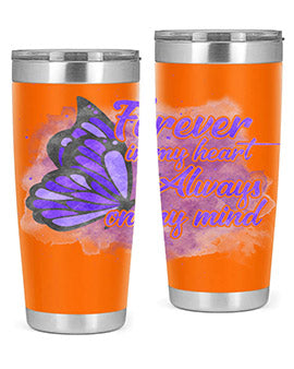 Forever In My Heart Alzheimer 20oz tumbler featuring double wall vacuum stainless steel design with a heartfelt message.