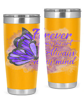Forever In My Heart Alzheimer 20oz tumbler featuring double wall vacuum stainless steel design with a heartfelt message.
