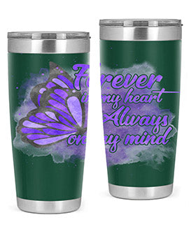 Forever In My Heart Alzheimer 20oz tumbler featuring double wall vacuum stainless steel design with a heartfelt message.