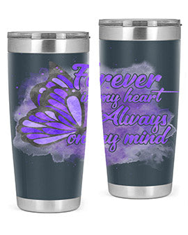 Forever In My Heart Alzheimer 20oz tumbler featuring double wall vacuum stainless steel design with a heartfelt message.