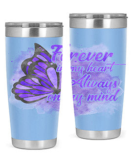 Forever In My Heart Alzheimer 20oz tumbler featuring double wall vacuum stainless steel design with a heartfelt message.