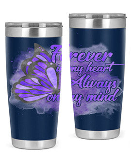 Forever In My Heart Alzheimer 20oz tumbler featuring double wall vacuum stainless steel design with a heartfelt message.