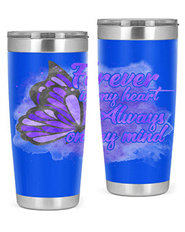 Forever In My Heart Alzheimer 20oz tumbler featuring double wall vacuum stainless steel design with a heartfelt message.