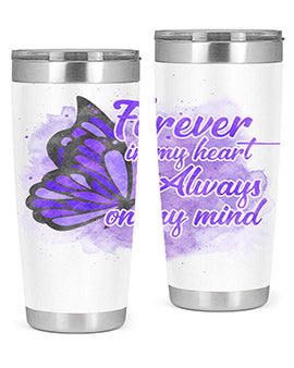Forever In My Heart Alzheimer 20oz tumbler featuring double wall vacuum stainless steel design with a heartfelt message.