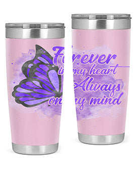 Forever In My Heart Alzheimer 20oz tumbler featuring double wall vacuum stainless steel design with a heartfelt message.