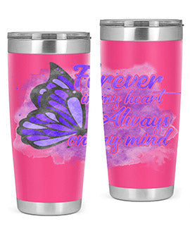 Forever In My Heart Alzheimer 20oz tumbler featuring double wall vacuum stainless steel design with a heartfelt message.