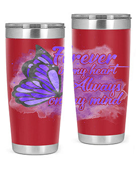 Forever In My Heart Alzheimer 20oz tumbler featuring double wall vacuum stainless steel design with a heartfelt message.