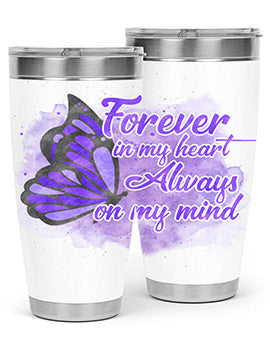 Forever In My Heart Alzheimer 20oz tumbler featuring double wall vacuum stainless steel design with a heartfelt message.