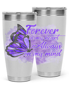 Forever In My Heart Alzheimer 20oz tumbler featuring double wall vacuum stainless steel design with a heartfelt message.