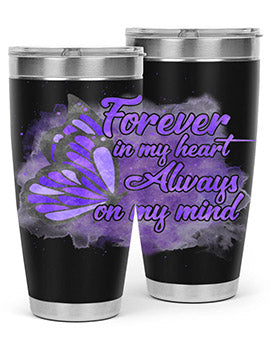 Forever In My Heart Alzheimer 20oz tumbler featuring double wall vacuum stainless steel design with a heartfelt message.