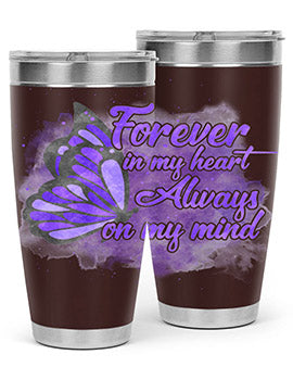 Forever In My Heart Alzheimer 20oz tumbler featuring double wall vacuum stainless steel design with a heartfelt message.