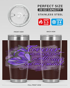 Forever In My Heart Alzheimer 20oz tumbler featuring double wall vacuum stainless steel design with a heartfelt message.