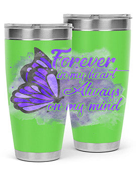 Forever In My Heart Alzheimer 20oz tumbler featuring double wall vacuum stainless steel design with a heartfelt message.