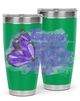 Forever In My Heart Alzheimer 20oz tumbler featuring double wall vacuum stainless steel design with a heartfelt message.
