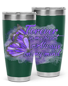 Forever In My Heart Alzheimer 20oz tumbler featuring double wall vacuum stainless steel design with a heartfelt message.