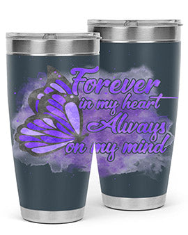 Forever In My Heart Alzheimer 20oz tumbler featuring double wall vacuum stainless steel design with a heartfelt message.