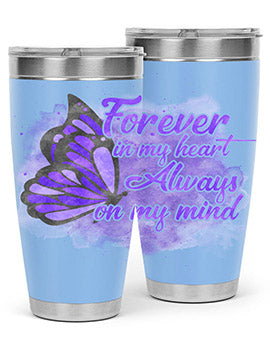 Forever In My Heart Alzheimer 20oz tumbler featuring double wall vacuum stainless steel design with a heartfelt message.