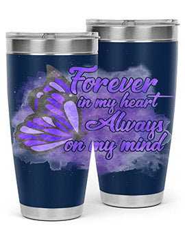 Forever In My Heart Alzheimer 20oz tumbler featuring double wall vacuum stainless steel design with a heartfelt message.