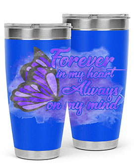 Forever In My Heart Alzheimer 20oz tumbler featuring double wall vacuum stainless steel design with a heartfelt message.