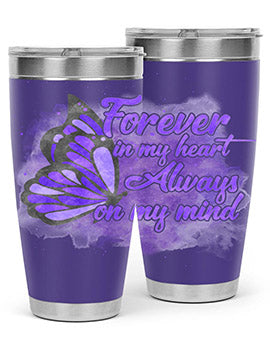 Forever In My Heart Alzheimer 20oz tumbler featuring double wall vacuum stainless steel design with a heartfelt message.