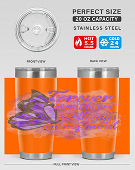 Forever In My Heart Alzheimer 20oz tumbler featuring double wall vacuum stainless steel design with a heartfelt message.