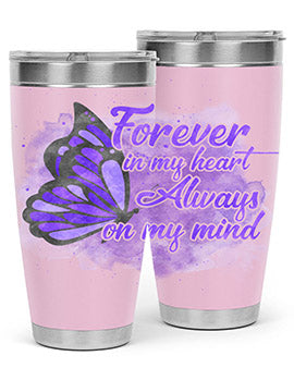 Forever In My Heart Alzheimer 20oz tumbler featuring double wall vacuum stainless steel design with a heartfelt message.