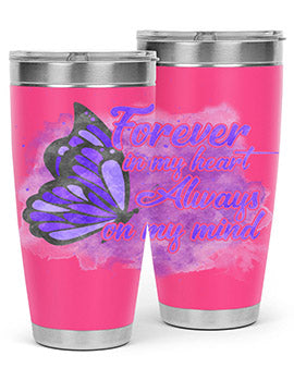 Forever In My Heart Alzheimer 20oz tumbler featuring double wall vacuum stainless steel design with a heartfelt message.