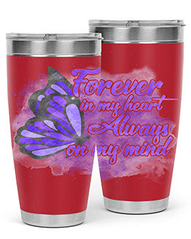Forever In My Heart Alzheimer 20oz tumbler featuring double wall vacuum stainless steel design with a heartfelt message.