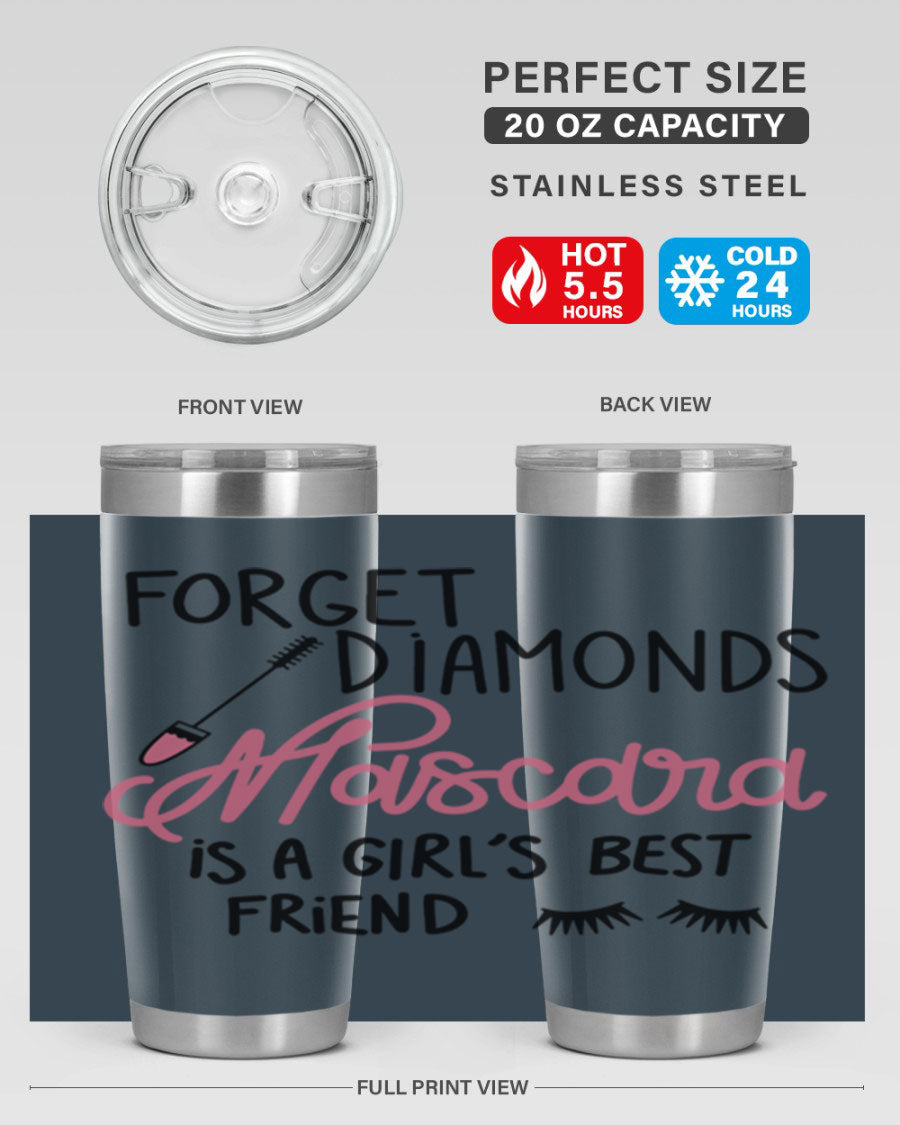 Forget Diamonds Mascara tumbler featuring a stylish design, double wall vacuum stainless steel, and a press-in drink-thru lid.