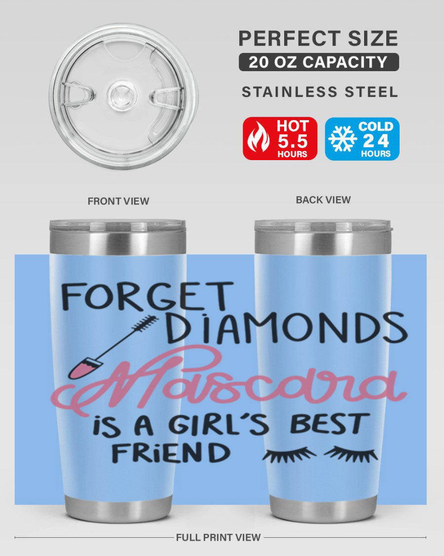 Forget Diamonds Mascara tumbler featuring a stylish design, double wall vacuum stainless steel, and a press-in drink-thru lid.