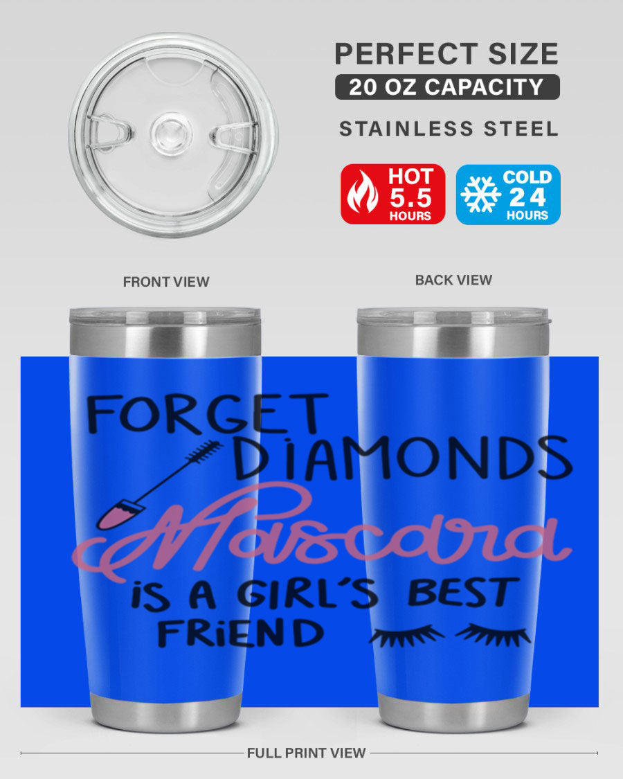 Forget Diamonds Mascara tumbler featuring a stylish design, double wall vacuum stainless steel, and a press-in drink-thru lid.