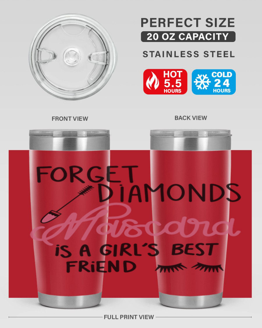 Forget Diamonds Mascara tumbler featuring a stylish design, double wall vacuum stainless steel, and a press-in drink-thru lid.