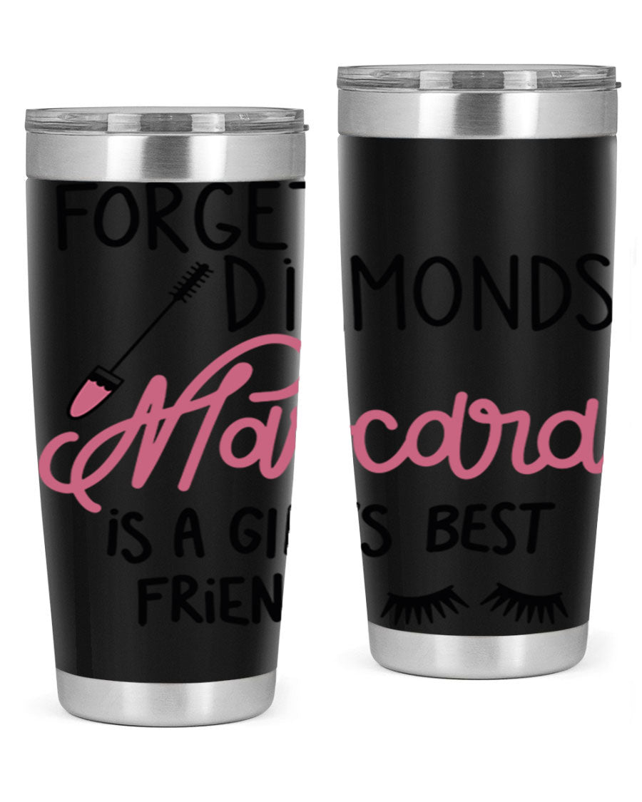 Forget Diamonds Mascara tumbler featuring a stylish design, double wall vacuum stainless steel, and a press-in drink-thru lid.