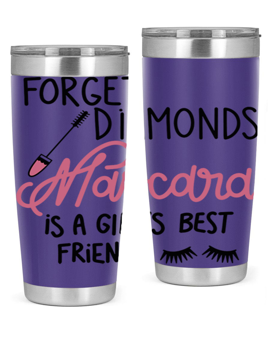 Forget Diamonds Mascara tumbler featuring a stylish design, double wall vacuum stainless steel, and a press-in drink-thru lid.