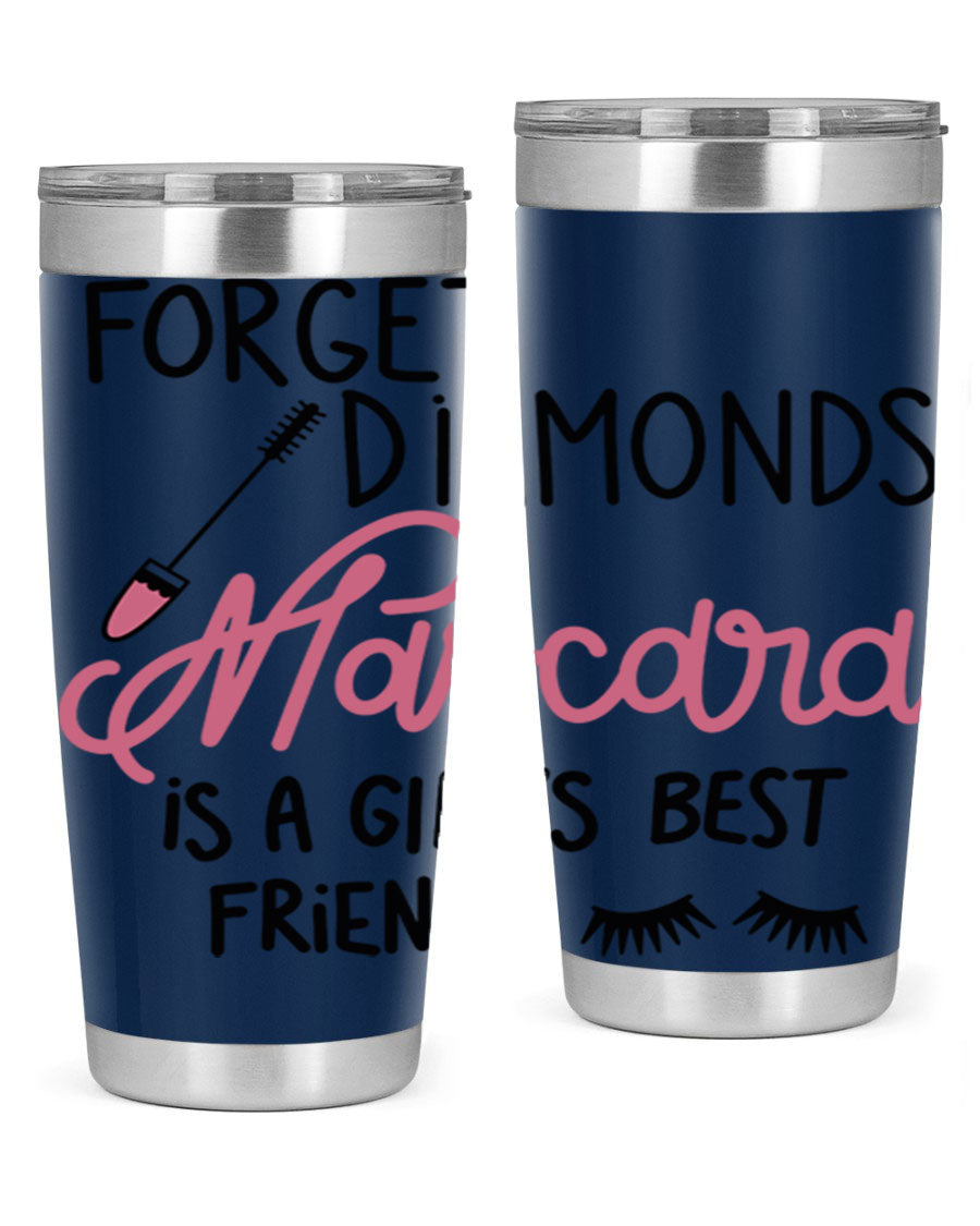 Forget Diamonds Mascara tumbler featuring a stylish design, double wall vacuum stainless steel, and a press-in drink-thru lid.