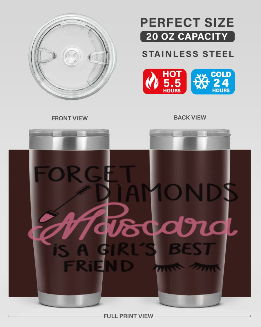 Forget Diamonds Mascara tumbler featuring a stylish design, double wall vacuum stainless steel, and a press-in drink-thru lid.