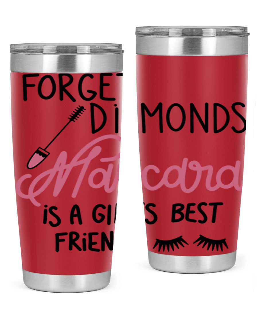 Forget Diamonds Mascara tumbler featuring a stylish design, double wall vacuum stainless steel, and a press-in drink-thru lid.