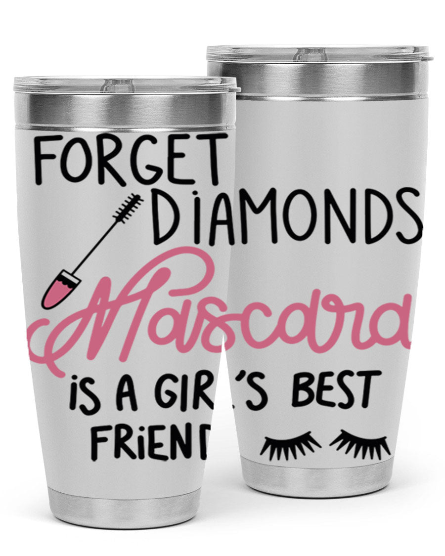 Forget Diamonds Mascara tumbler featuring a stylish design, double wall vacuum stainless steel, and a press-in drink-thru lid.