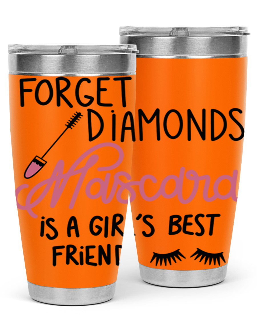 Forget Diamonds Mascara tumbler featuring a stylish design, double wall vacuum stainless steel, and a press-in drink-thru lid.