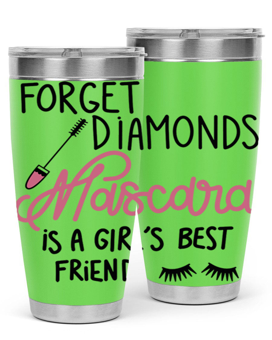 Forget Diamonds Mascara tumbler featuring a stylish design, double wall vacuum stainless steel, and a press-in drink-thru lid.