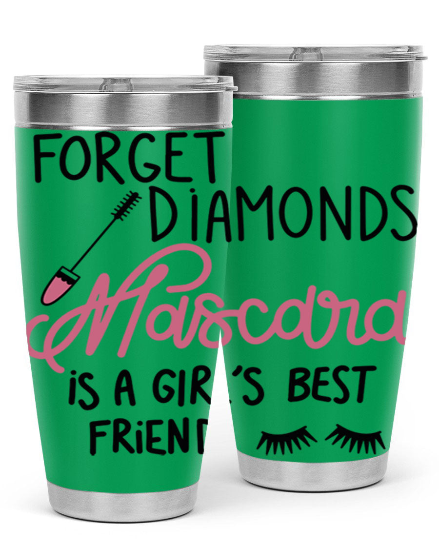 Forget Diamonds Mascara tumbler featuring a stylish design, double wall vacuum stainless steel, and a press-in drink-thru lid.