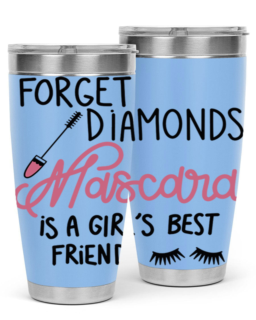 Forget Diamonds Mascara tumbler featuring a stylish design, double wall vacuum stainless steel, and a press-in drink-thru lid.