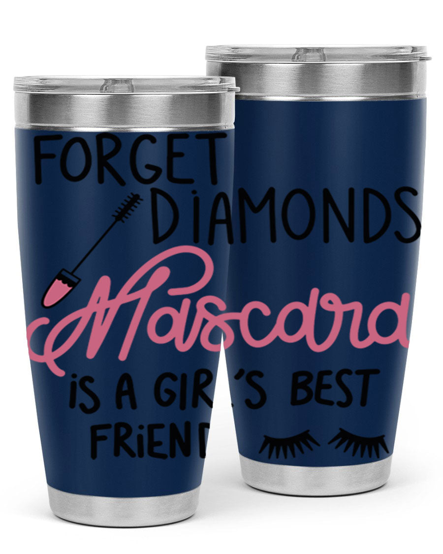 Forget Diamonds Mascara tumbler featuring a stylish design, double wall vacuum stainless steel, and a press-in drink-thru lid.